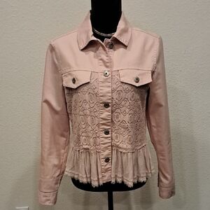 Baccini Women's Pink Lace Jean Jacket